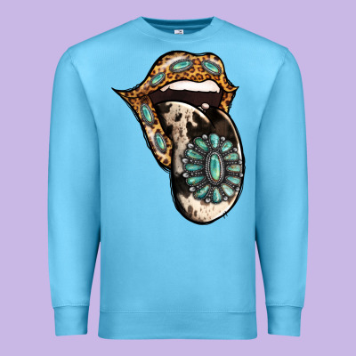 Turquoise Gemstone Leopard Cowhide Tongue Premium Sweatshirt Designed By Jasminsmagicworld