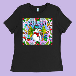 Chillin Snow Ladies Tee Designed By Cowhidedigitalart