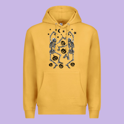 Halloween Dancing Skeletons Premium Hoodie Designed By Barkaloodesign