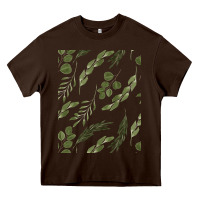 Chocolate Brown Watercolor Eucalyptus Pattern Heavy Core Tee - artisFamous
