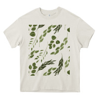 Cream Watercolor Eucalyptus Pattern Heavy Core Tee - artisFamous