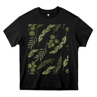 Black Watercolor Eucalyptus Pattern Heavy Core Tee - artisFamous