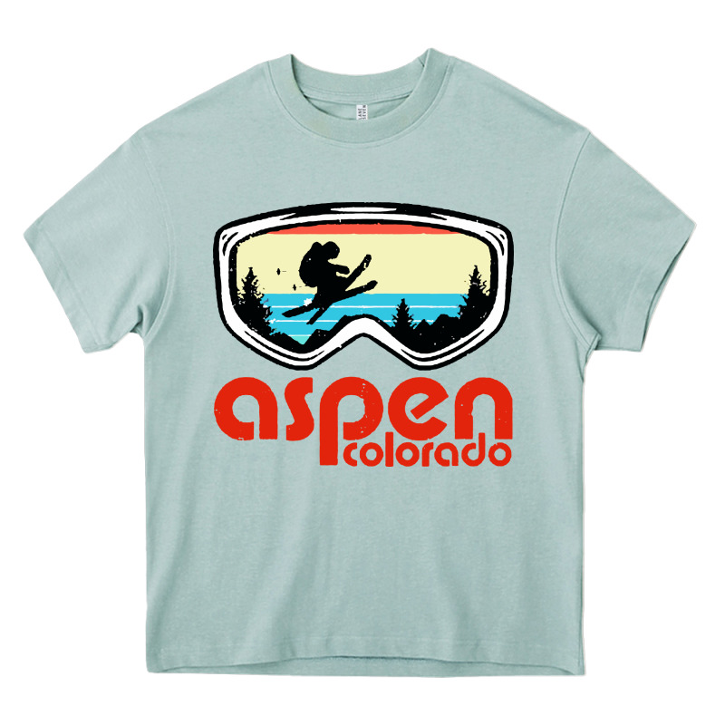 Aspen Colorado Ski Mountain Skiing Retro Vacation Heavy Core Tee by artisFamous | Teevron