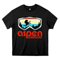 Black aspen colorado ski mountain skiing retro vacation Heavy Core Tee - artisFamous