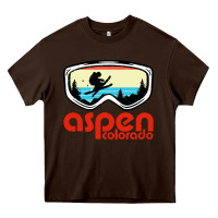 Chocolate Brown aspen colorado ski mountain skiing retro vacation Heavy Core Tee - artisFamous