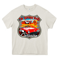 Cream CLASSIC CARS ROUTE 66 Heavy Core Tee - artisFamous