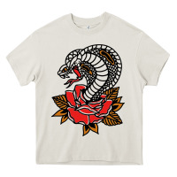 Cream the king cobra snake and rose Heavy Core Tee - artisFamous