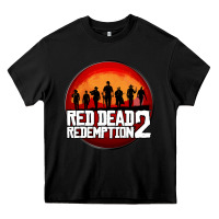 Black Red Dead Redemption 2 Red Moon Cowboy Heavy Core Tee - artisFamous