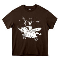 Chocolate Brown alien riding unicorn  cool ufo cowboy Heavy Core Tee - artisFamous
