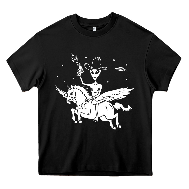 Alien Riding Unicorn  Cool Ufo Cowboy Heavy Core Tee by artisFamous | Teevron