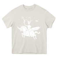 Cream alien riding unicorn  cool ufo cowboy Heavy Core Tee - artisFamous