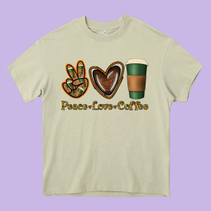 Peace Love Coffee Heavy Core Tee Designed By Jasminsmagicworld