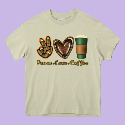 Peace Love Coffee Heavy Core Tee Designed By Jasminsmagicworld