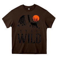 Chocolate Brown stay wild illustration with mountain Heavy Core Tee - artisFamous