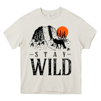 Cream stay wild illustration with mountain Heavy Core Tee - artisFamous