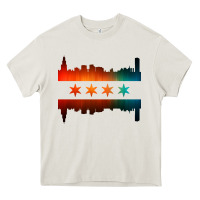 Cream chicago flag skyline Heavy Core Tee - artisFamous