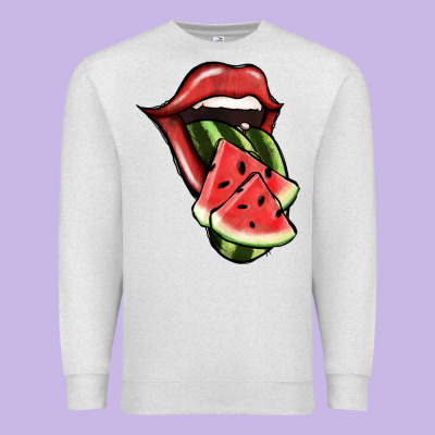 Watermelon Tongue Premium Sweatshirt Designed By Jasminsmagicworld