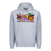 Heather Grey peace love halloween Premium Hoodie - BarkalooDesign