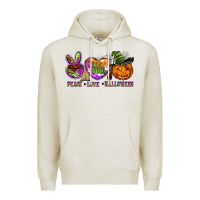Oatmeal Heather peace love halloween Premium Hoodie - BarkalooDesign
