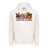 Pale Pink peace love halloween Premium Hoodie - BarkalooDesign