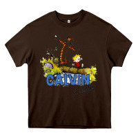 Chocolate Brown calvin hobbes Heavy Core Tee - artisFamous