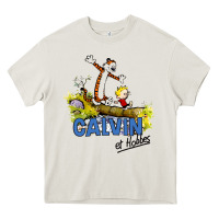 Cream calvin hobbes Heavy Core Tee - artisFamous