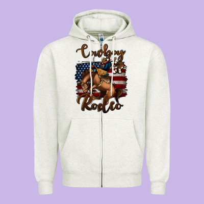Cowboy Up Rodeo Bucking Bronco Zipper Hoodie Designed By Jasminsmagicworld