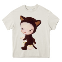 Cream Yoshitomo Nara Cute Cat Heavy Core Tee - artisFamous