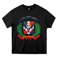 Black dominican republic flag national emblem republica dominicana t shirt Heavy Core Tee - artisFamous