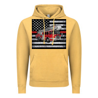 Vintage Mustard thin red line American flag fire truck Vintage Hoodie - Artiststas