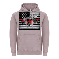 Thin Red Line American Flag Fire Truck Vintage Hoodie | Teevron
