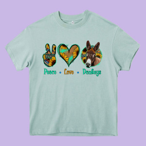 Peace Love Donkeys Heavy Core Tee Designed By Jasminsmagicworld