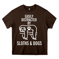 Chocolate Brown easily distracted by sloths and dogs funny sloth quote paw print Heavy Core Tee - artisFamous