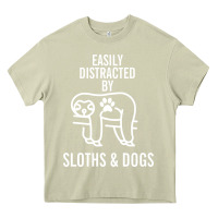 Mossy easily distracted by sloths and dogs funny sloth quote paw print Heavy Core Tee - artisFamous