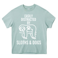 Arona easily distracted by sloths and dogs funny sloth quote paw print Heavy Core Tee - artisFamous