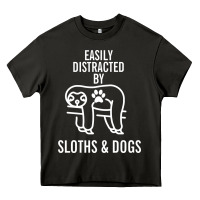 Asphalt easily distracted by sloths and dogs funny sloth quote paw print Heavy Core Tee - artisFamous