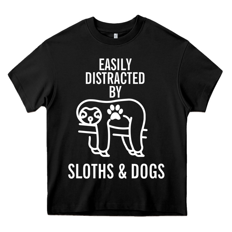 Easily Distracted By Sloths And Dogs Funny Sloth Quote Paw Print Heavy Core Tee by artisFamous | Teevron