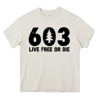 Cream live free or die 603 tree Heavy Core Tee - artisFamous