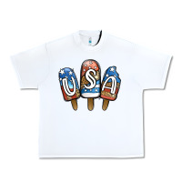 White USA Patriotic Leopard Popsicles Urban Heavy Tee - Jasminsmagicworld