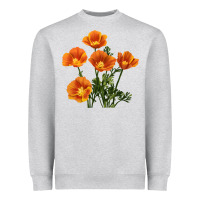 Heather Grey California Poppy Flower Heavyweight Sweatshirt - RanaPortraitStore