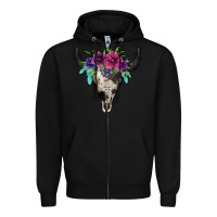 Black cowhide bull skull Zipper Hoodie - Jasminsmagicworld