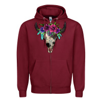 Burgundy cowhide bull skull Zipper Hoodie - Jasminsmagicworld