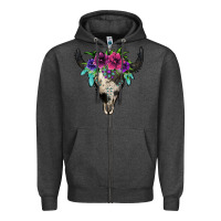 Charcoal Heather cowhide bull skull Zipper Hoodie - Jasminsmagicworld