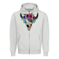 Dove Grey cowhide bull skull Zipper Hoodie - Jasminsmagicworld