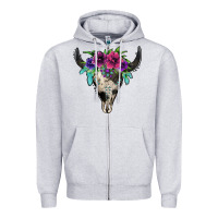 Heather Grey cowhide bull skull Zipper Hoodie - Jasminsmagicworld