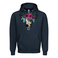 Navy cowhide bull skull Zipper Hoodie - Jasminsmagicworld