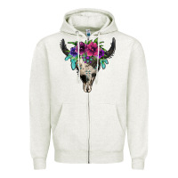 Oatmeal Heather cowhide bull skull Zipper Hoodie - Jasminsmagicworld