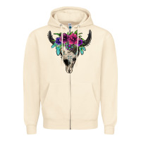Sandshell cowhide bull skull Zipper Hoodie - Jasminsmagicworld