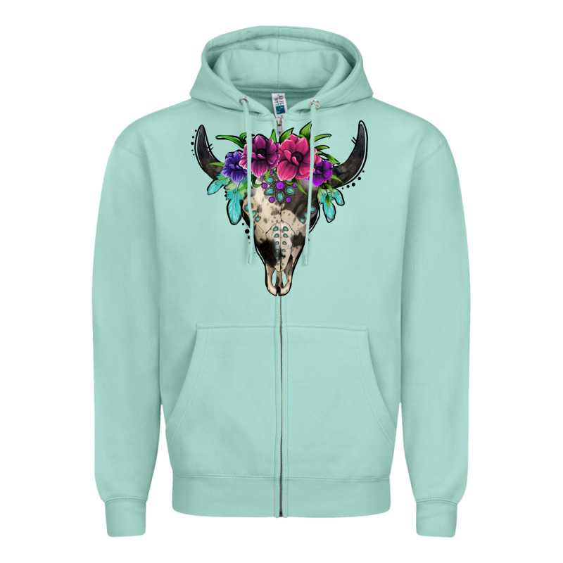 Cowhide Bull Skull Zipper Hoodie by Jasminsmagicworld | Teevron