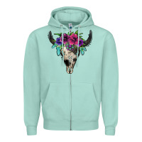 Seafoam cowhide bull skull Zipper Hoodie - Jasminsmagicworld